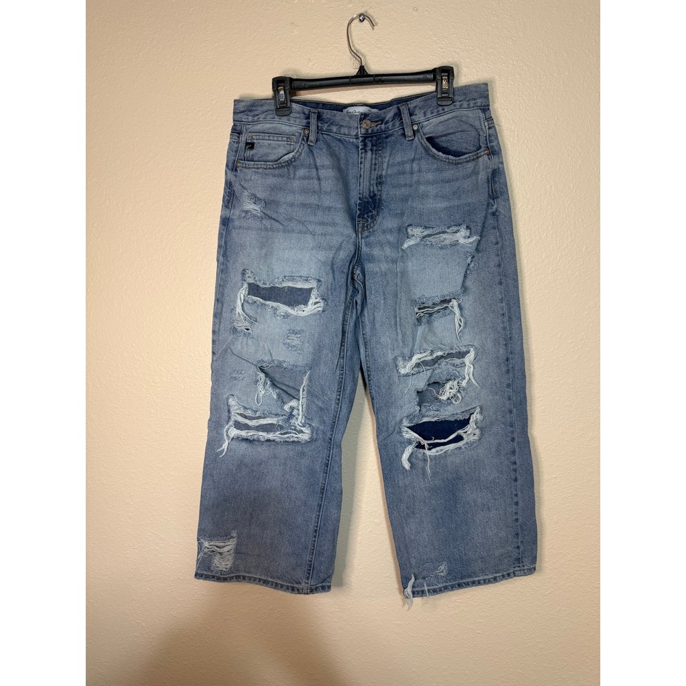 KanCan Maurices Distressed Wide Leg Jeans Light Wash 30 217169 High Rise Crop